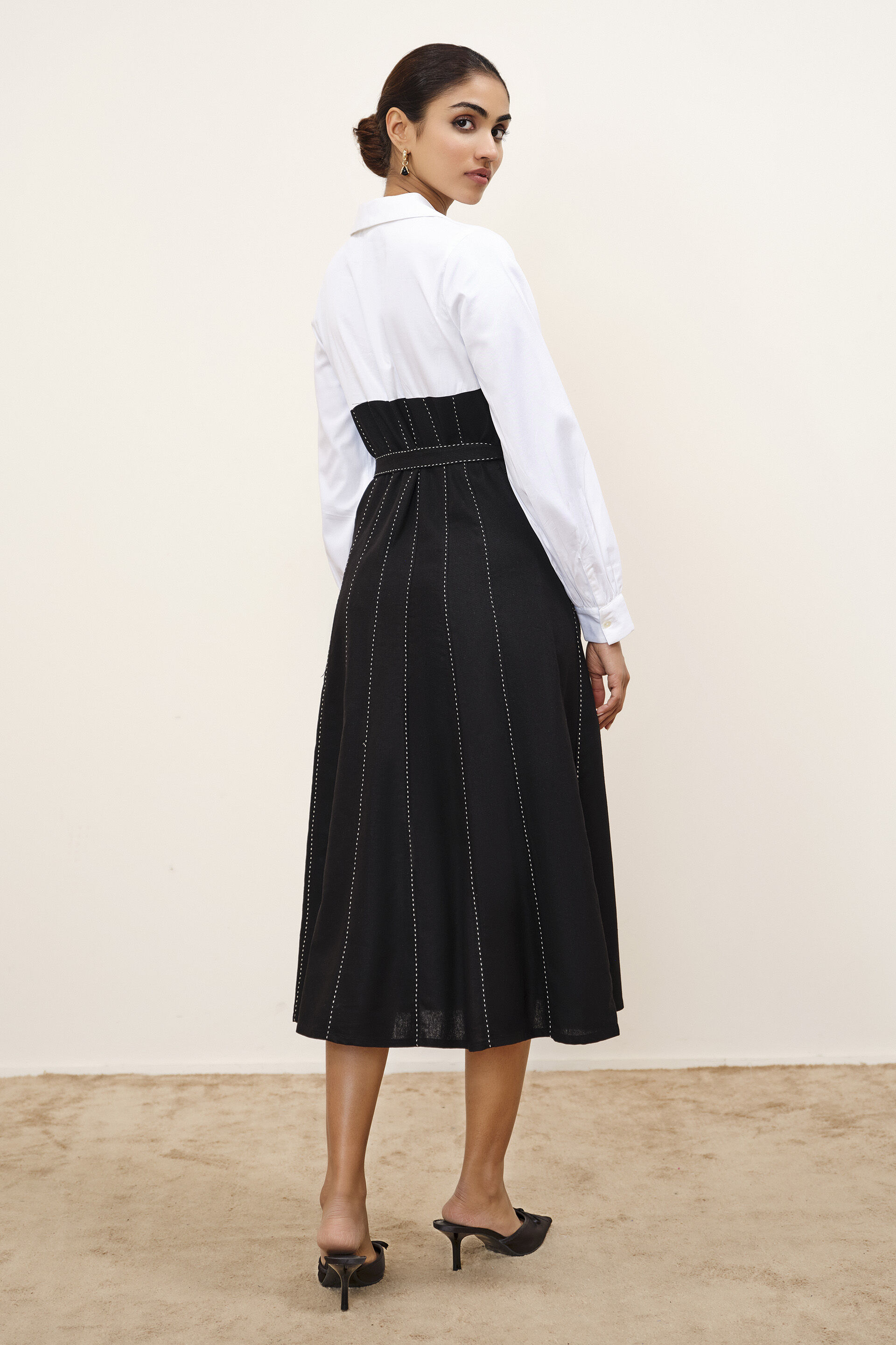 Dual-Tone Shirt Dress, White, image 6